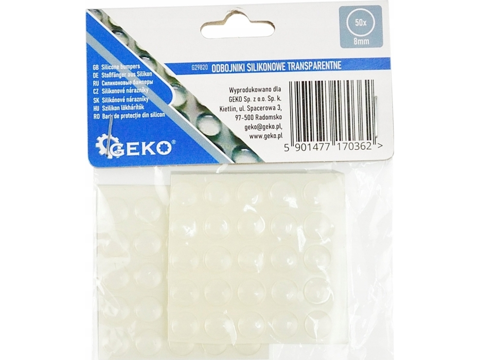 Geko gennemsigtige silikone støddæmpere/afstandsstykker til møbler 8 mm, 50 stk. (25/250)
