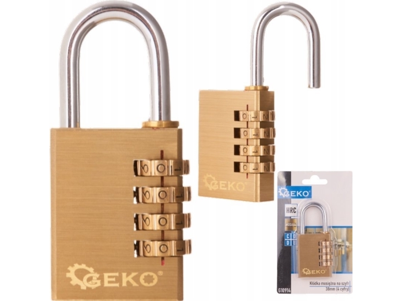 Geko 38mm messinkinen yhdistelmälukko (4 numeroa) (9/108)