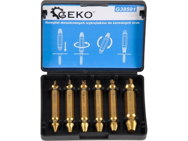 Drill Geko Sæt med vendbare skrueudtrækkere til knækkede skruer 6stk HSS4341 (100)