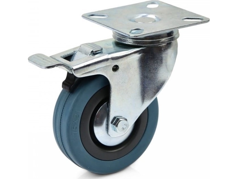 Geko drejehjul med bremse 75 mm PP/gummi (50)