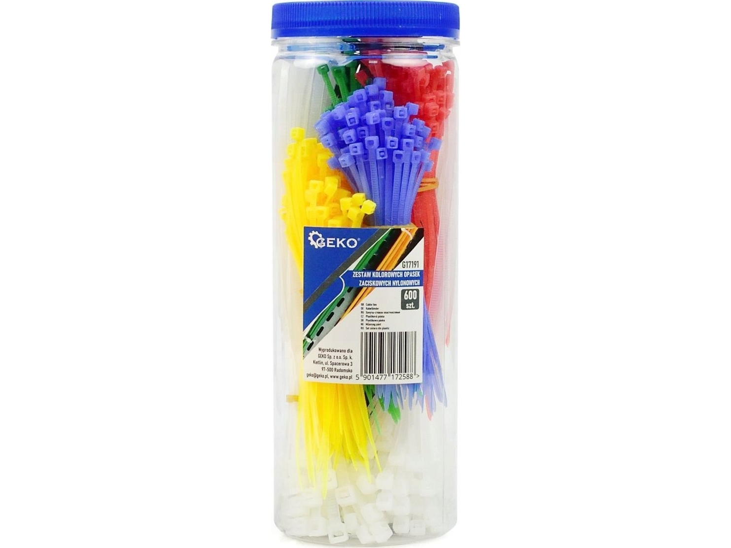 Geko Sæt Farvede Nylon Kabelbindere 600 Stk (25)