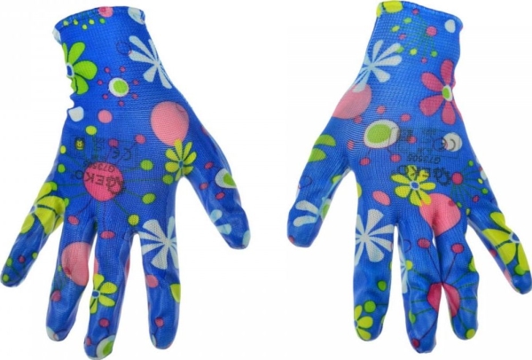 Geko Rekawice ogrodowe nitrylowe wzór kwiaty rozmiar 8" (G73505)