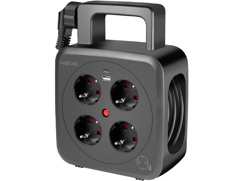 Kabeltrommel 5 Meter 4 Geerdete Steckdosen + Usb-A/Usb-C 20W Ip20
