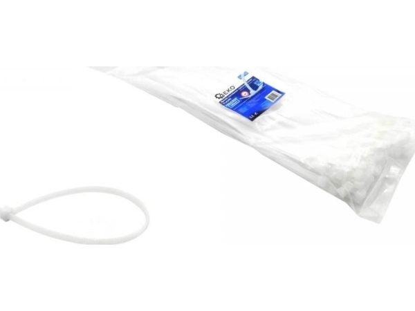 Geko kabelstrips nylon hvid 200×3,6 mm UV 100 stk (200) G17148