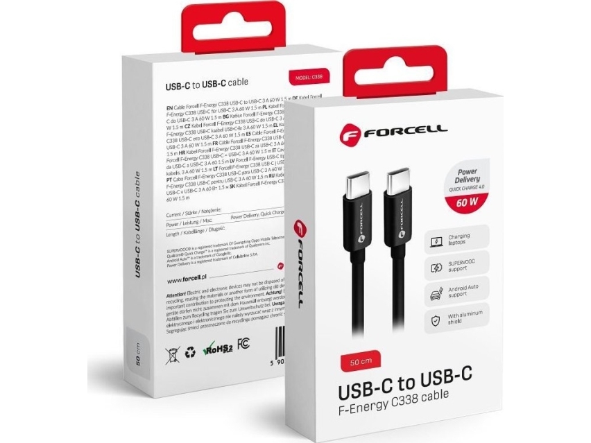 Usb-Kabel Til Forcell Usb-C Til Usb-C 0,5 M Sort