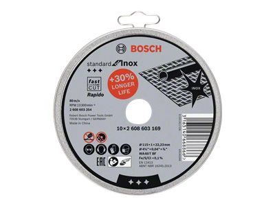Bosch Standard For Inox Rapido - Skæreskive - Til Rustfrit Stål - 10 Stk - 115 Mm