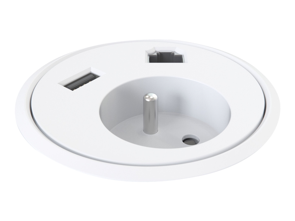 Kondator Three Level Unit - Powerdot - Strømsokkel-Outlet - 2P+E - Usb, Type E, Rj 45 - 1 Netværkssokkel, 1 Strømsokkel, 1 Usb-Sokkel - 2100 Ma - Hvi