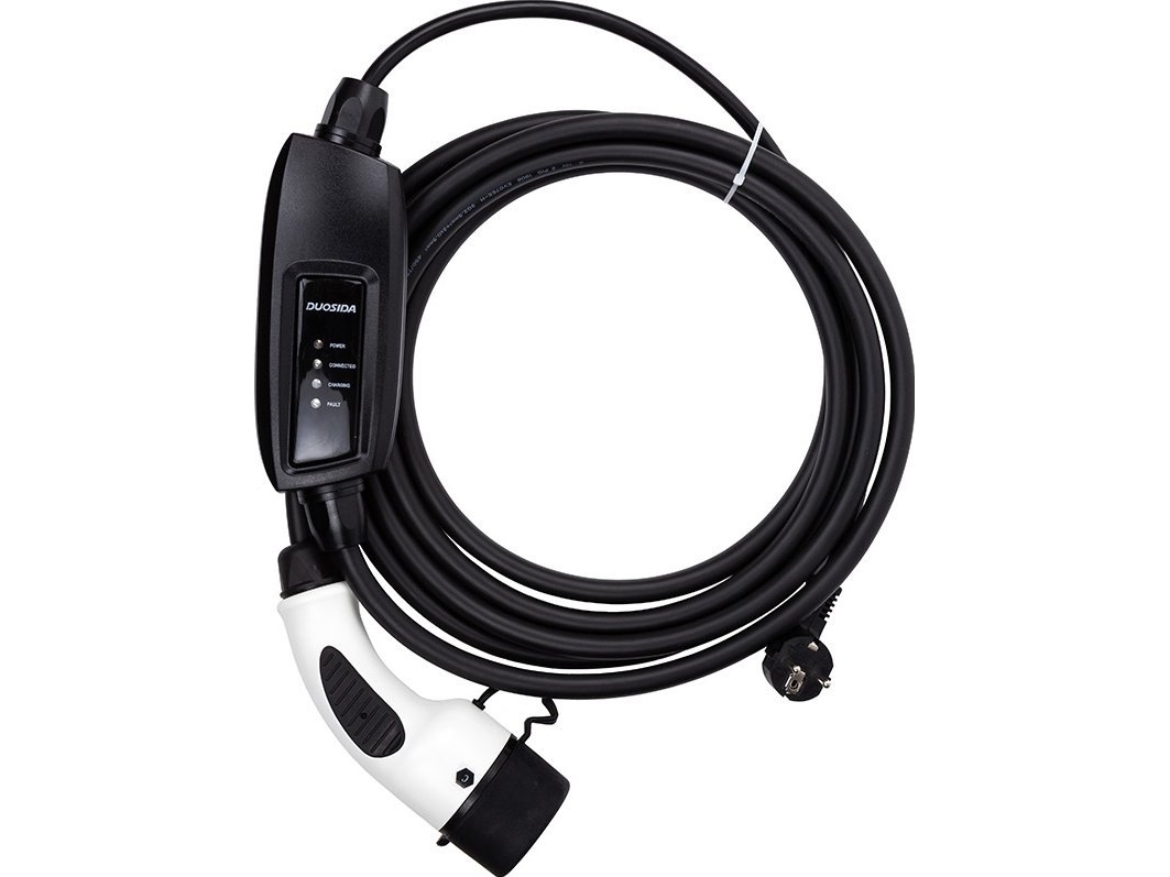Bærbar elbillader Duosida Type 2 - Schuko (220V), 16A, 3,6kW, 1-fase, 5m