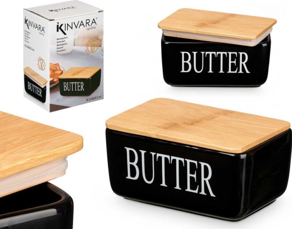 Kinvara Smörskål i keramik med BUTTER-inskription, 10 x 16,5 x 8,5 cm | Köksutrustning - Förvaring - Glasburkar | GameStuff