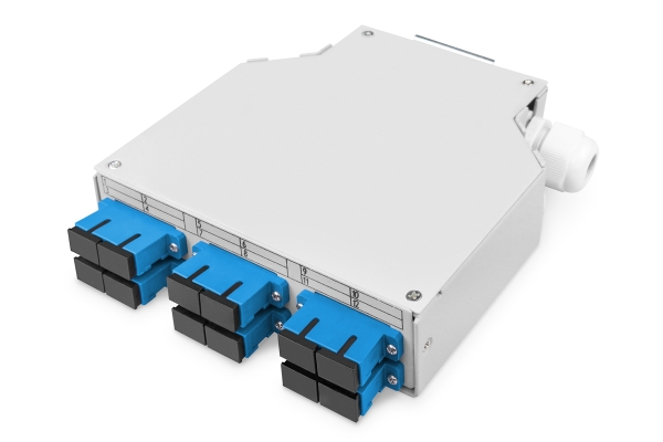 Digitus Lwl-Hutschienenbox, Os2, Bestückt, Mit Sc-Adapter Und Pigtail, Sc, Os2, Blau, Grau, Stahl, 2 M, -20 - 60 °C