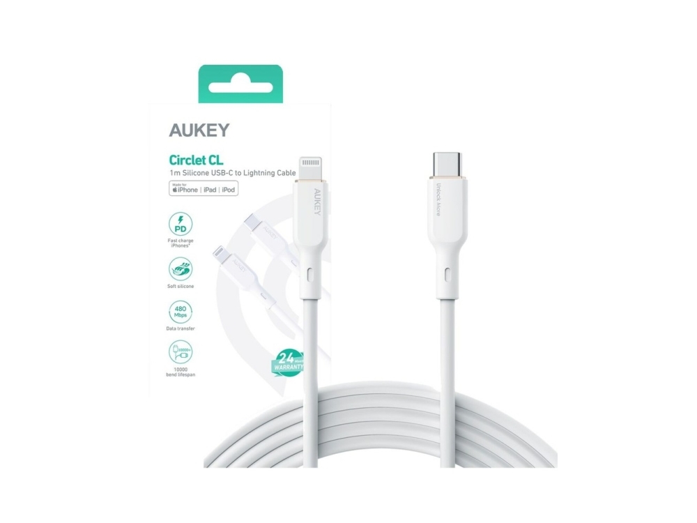 Aukey Usb-C, Usb 2.0, Lightning, Kabellänge: 1,8 M, 2 M, Lightning, Usb C, Männlich, Männlich, Weiß