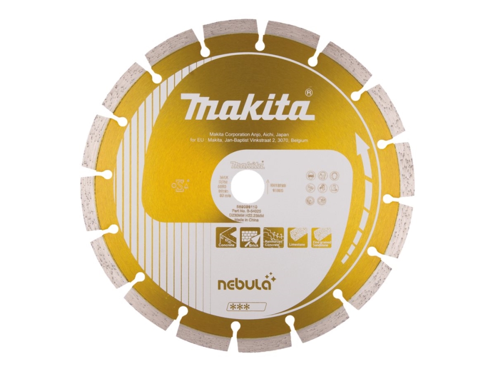 Makita Nebula - Diamantskæreskive - For Beton, Kalksten, Forstærket Beton, Mursten, Finkornet Sandsten - 230 Mm
