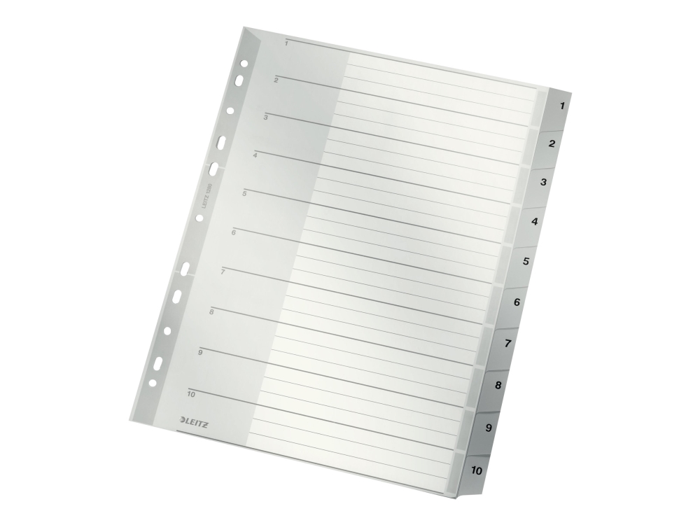 Leitz - Deler - 10 Dele - Præ-Trykt: 1-10 - For A4 (210 X 297 Mm) - Med Faneblade - Grå