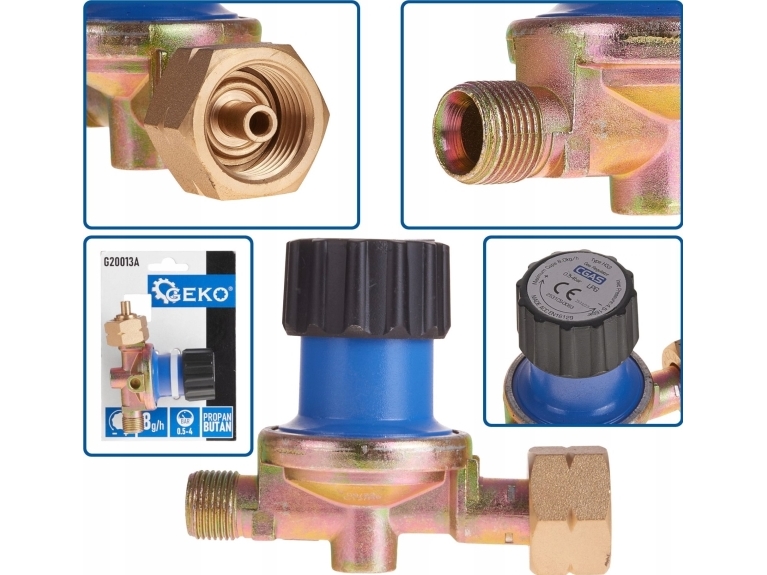 Geko Gasregulator med trykregulering 0,5-4 bar propan/butan (40)