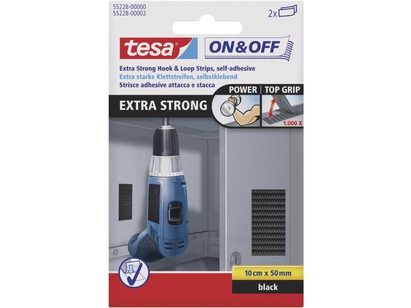 Tesa 55228-00, Velcro, Sort