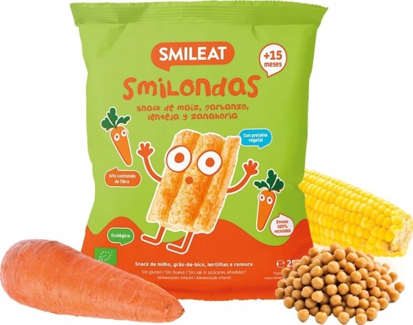 Smileat BIO* smilondas snacks med kikärtor, majs och linser, morot 25 g | Catering - Godis, snacks och choklad - Snacks | GameStuff