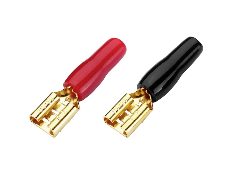 Monacor 0344930 Fladstik Forgyldte kontakter Stikbredde: 6.3 mm Rød, Sort 20 stk Package