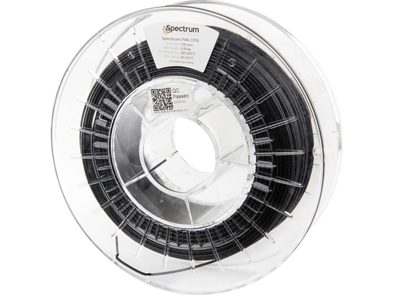 Spectrum Filaments 80584 Pa6 Cf15 Filament Pa6 Pa6 Cf15 Kul Kulfiberforstærket Mat Slagfast Varmebestandig 750 Sort Stk