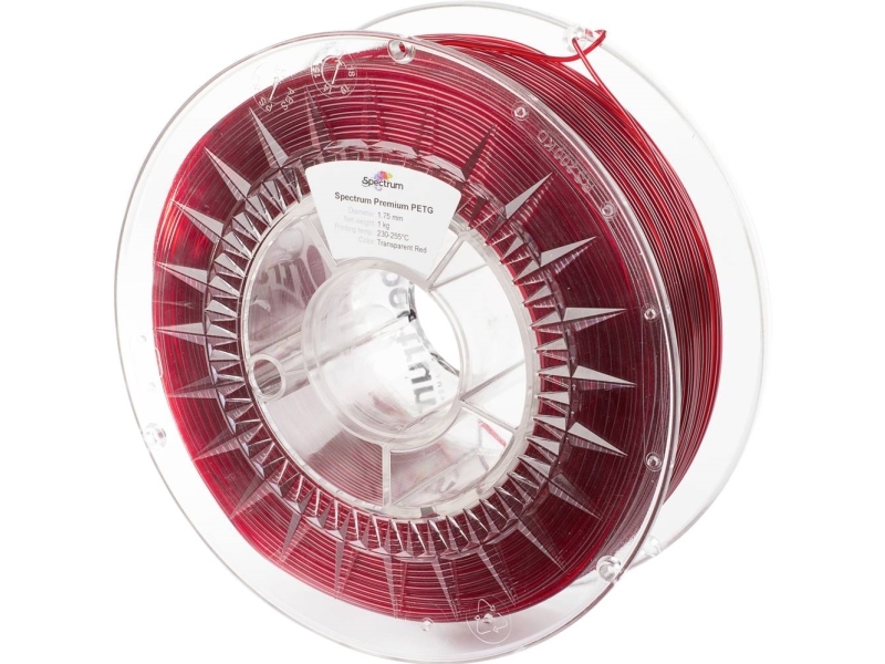 Spectrum Filaments 80050 Pet-G Premium Filament Petg Kemisk Bestandig, Slagfast 1.75 Mm 1000 G Transparent Red, Rød 1 Stk