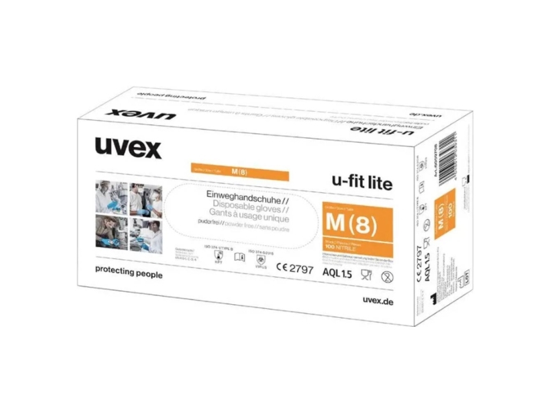 Uvex U-Fit Lite 6016809 100 Stk Engangshandske Størrelse (Handsker): L En 420:2003+A1:2009, En 374-1:2016+A1:2018, En 374-5:2016, En 374-4