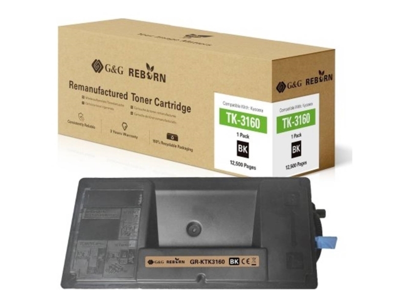 G&G Tonere Erstatter Kyocera Tk-3160 Kompatibel Sort 12500 Sider Reborn Remanufactured 21295