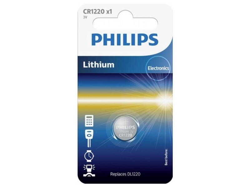 Philips Minicells Nappiparisto CR1220/00B, Ladattava akku, 3 V, Hopea, 0,7 g, 40 x 60 x 1 mm, 41 x 61 x 62 mm