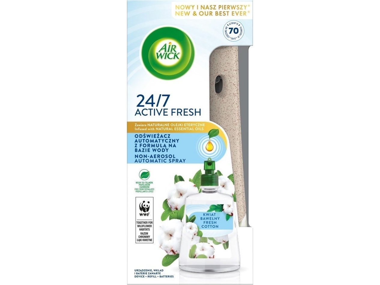 Air Wick Air Wick Active Fresh automatisk luftfrisker med vandbaseret formel og Cotton Blossom-refill 228 ml
