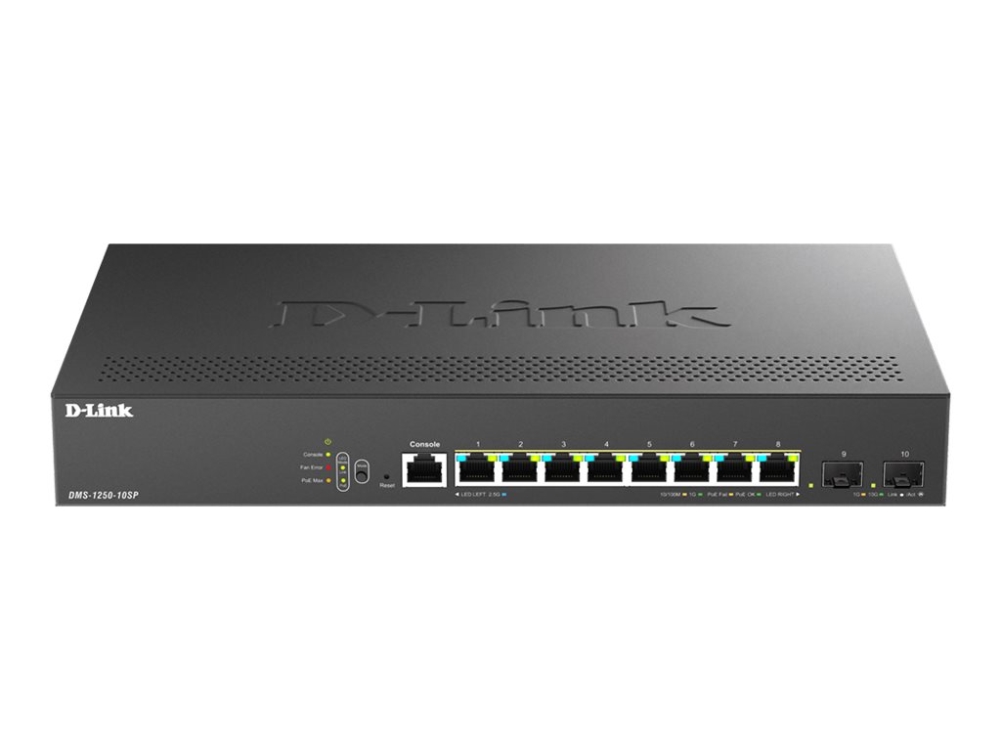 D-Link Dms-1250-10Sp - Switch - L2+ - Smart - 8 X 10/100/1000/2.5G (Poe+) + 2 X 10 Gigabit Sfp+ - Desktop - Poe+ (240 W)