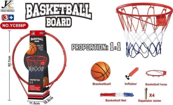 Jokomisiada metalskurv til basketball til børn 3+ (1:1) + bøjle + net + bold + pumpe