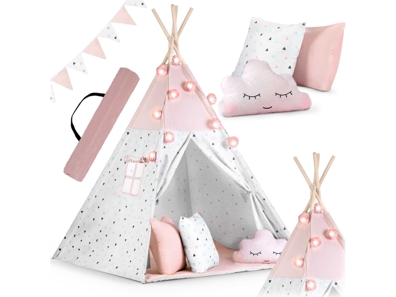 Nukido Tipitält för barn med krans och ljus - rosa | Utomhusleksaker - Spela i trädgården - Play Tält | GameStuff
