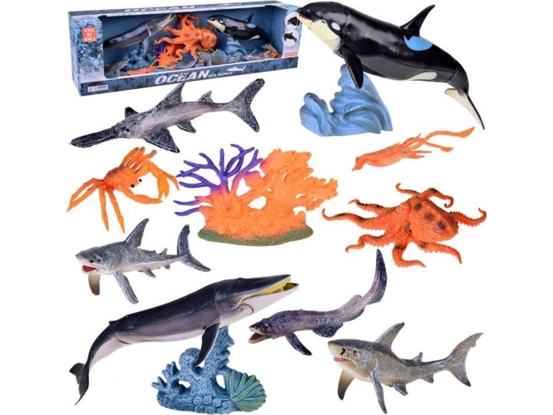 Yokomisiad Havdyr figur 10 stk Haj Krabbe Orca Blæksprutte ZA5175