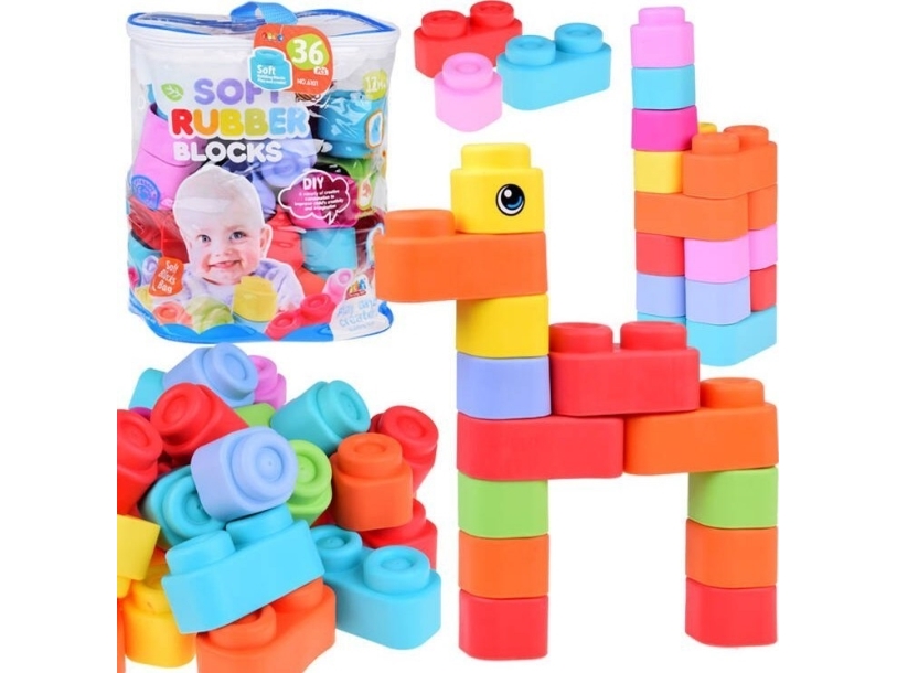 Jokomisiada Rubber Coloured Soft Blocks 36 ele første klodser til baby ZA5367