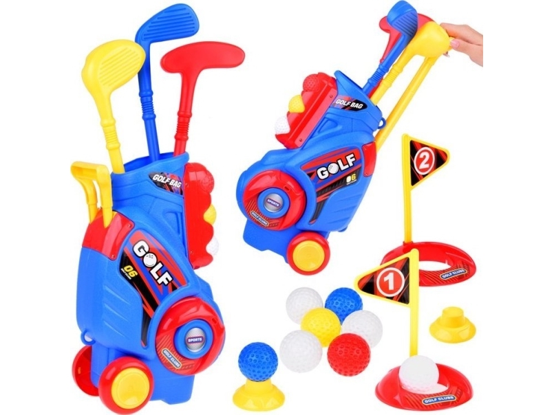 Jokomisiada til at spille minigolf med køller + bolde + stativ på hjul til børn SP0804