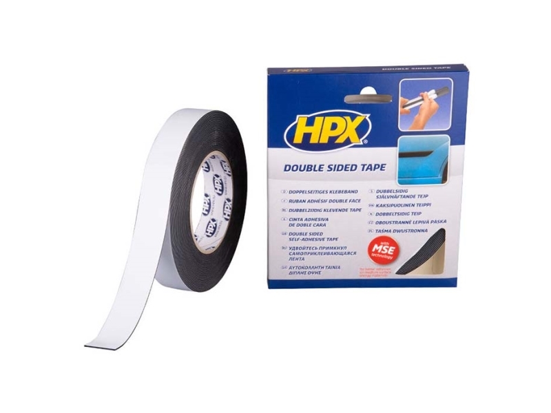 HPX dobbeltklæbende tape sort, 25mm x 10m