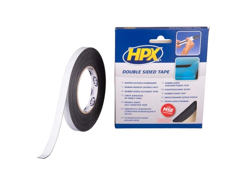 HPX dobbeltklæbende tape sort, 12mm x 10m