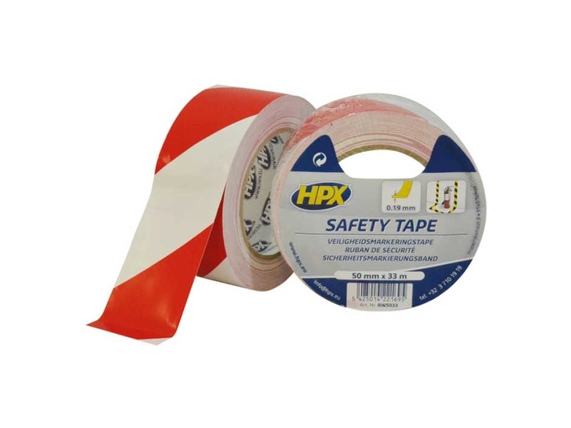 HPX-turvanauha - punainen/valkoinen itseliimautuva 50mmx33m