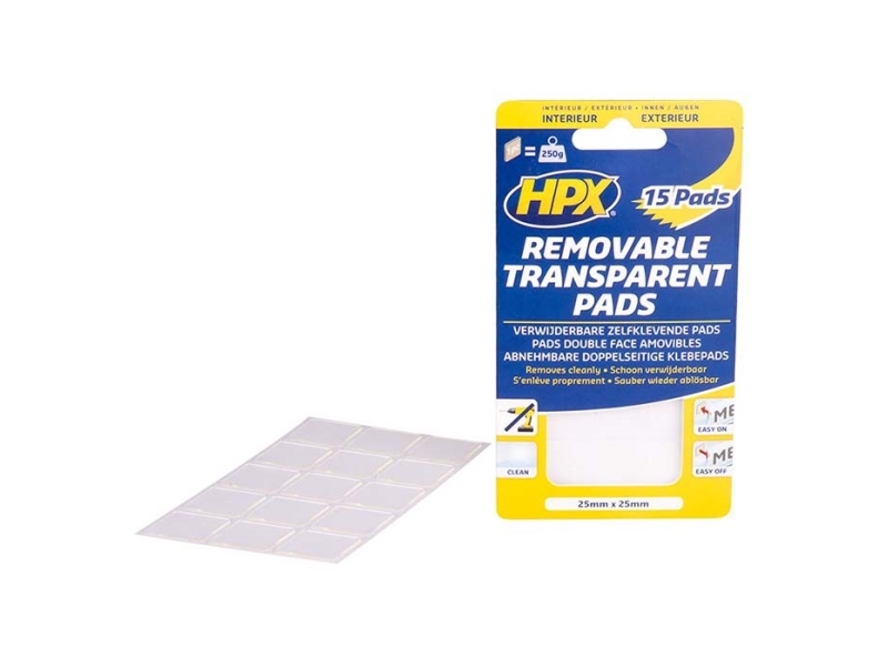 HPX Selvklæbende/aftagelige pads 25x25mm 15 stk.