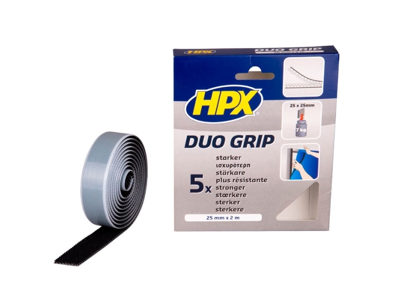 HPX duo grip - sort selvklæbende velcobånd 25mm x 2 m