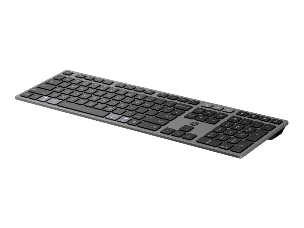 HP 725 - Tastatur - multi-enhed, genopladelig, drevet af superkondensator - full size - trådløs - Bluetooth, 2.4 GHz - QWERTY - Pan Nordic - nattesort