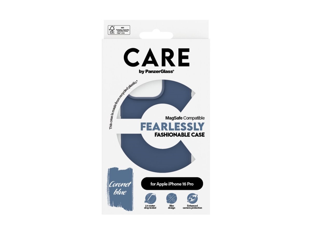 CARE by PanzerGlass - Baksidesskydd för mobiltelefon - MagSafe-kompatibilitet - termoplastisk polyuretan (TPU), mikrofiber, oleofobisk beläggning, polykarbonat (PC) - koronett blå, blå - för Apple iPhone 16 Pro | Tele & GPS - Mobil tillbehör - Skydd & Väskor | GameStuff