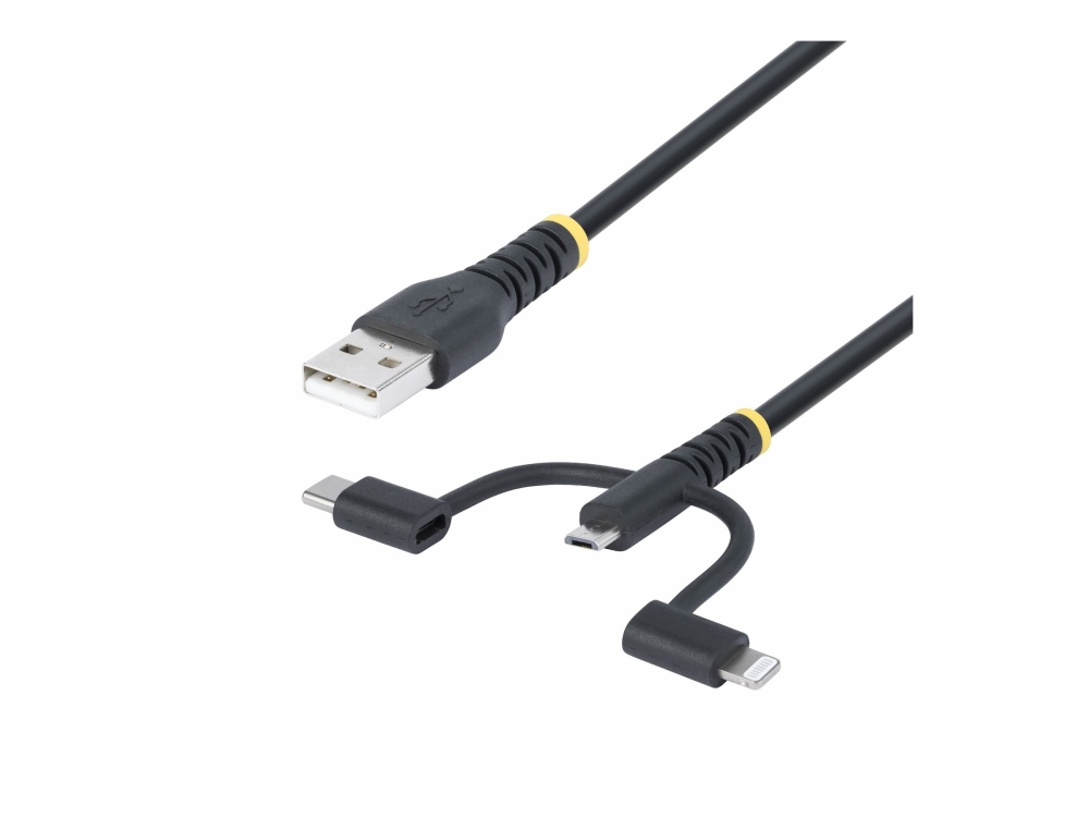 Startech.Com 1M Robustes Usb Multi Ladekabel 3 In 1, Usb Zu Usb-C Micro Lightning, Apple Mfi Zertifiziert, Universal Handy/Powerbank Schnellladekabel