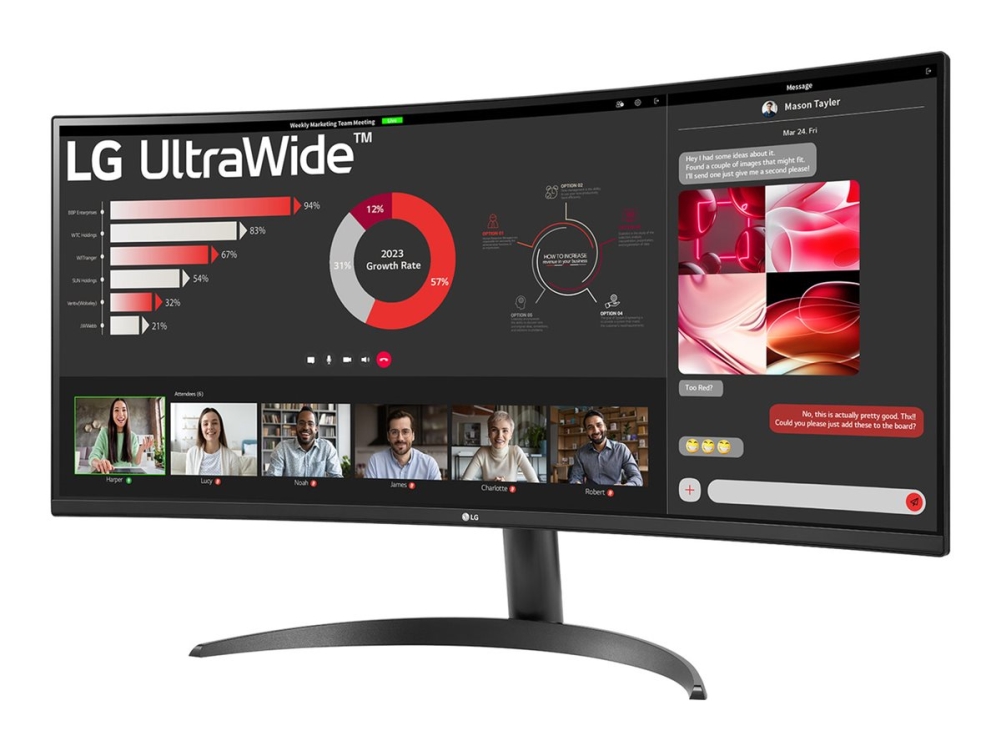 Lg Ultrawide 34Wr50qk-B - Led Display - Gebogen - 34" - 3440 X 1440 Wqhd @ 100 Hz - Va - 300 Cd/M² - 3000:1 - Hdr10 - 5 Ms - 2Xhdmi, Displayport