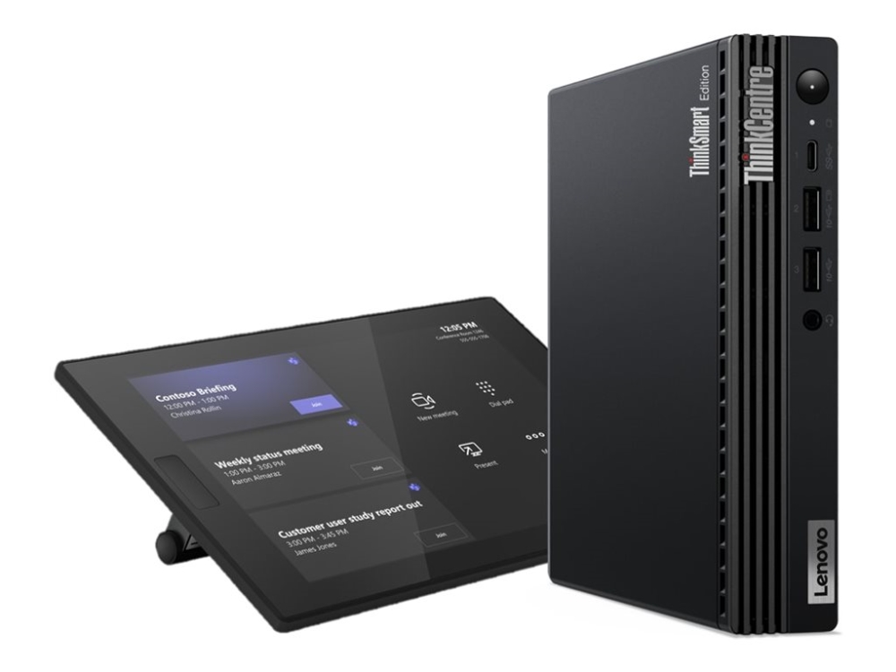 Lenovo Thinksmart Tiny Kit Paket För Videokonferens Pekskarmskonsol Berakningssystem Med 1 Year Lenovo Premier Support Korpsvart