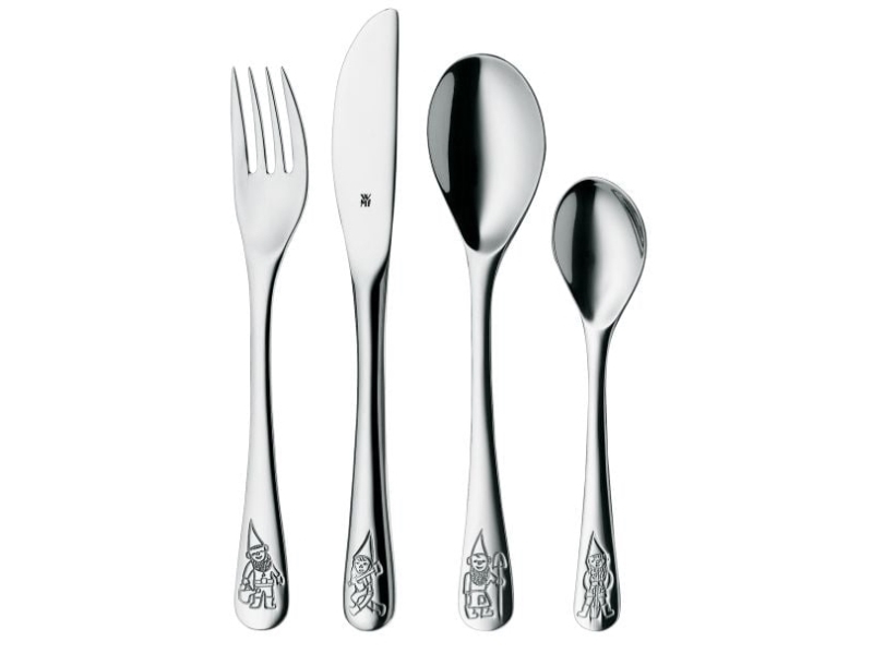 Wmf Children Cutlery Set 4-Pieces Zwerge Cromargan 18/10 Stainless Steel Brushed Suitable From 3 Years With Embossed Designs, Børne Bestiksæt, Rustfr