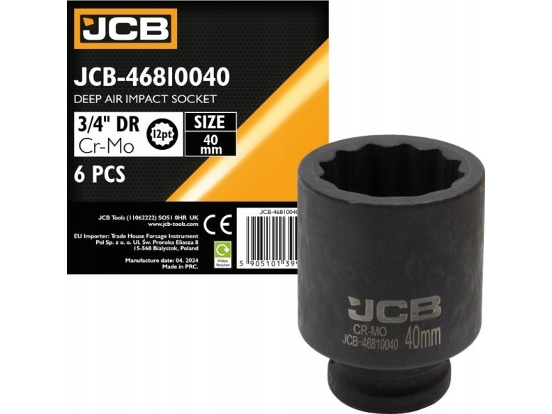 JCB slagtop dyb 3/4 40 mm (12-kant)