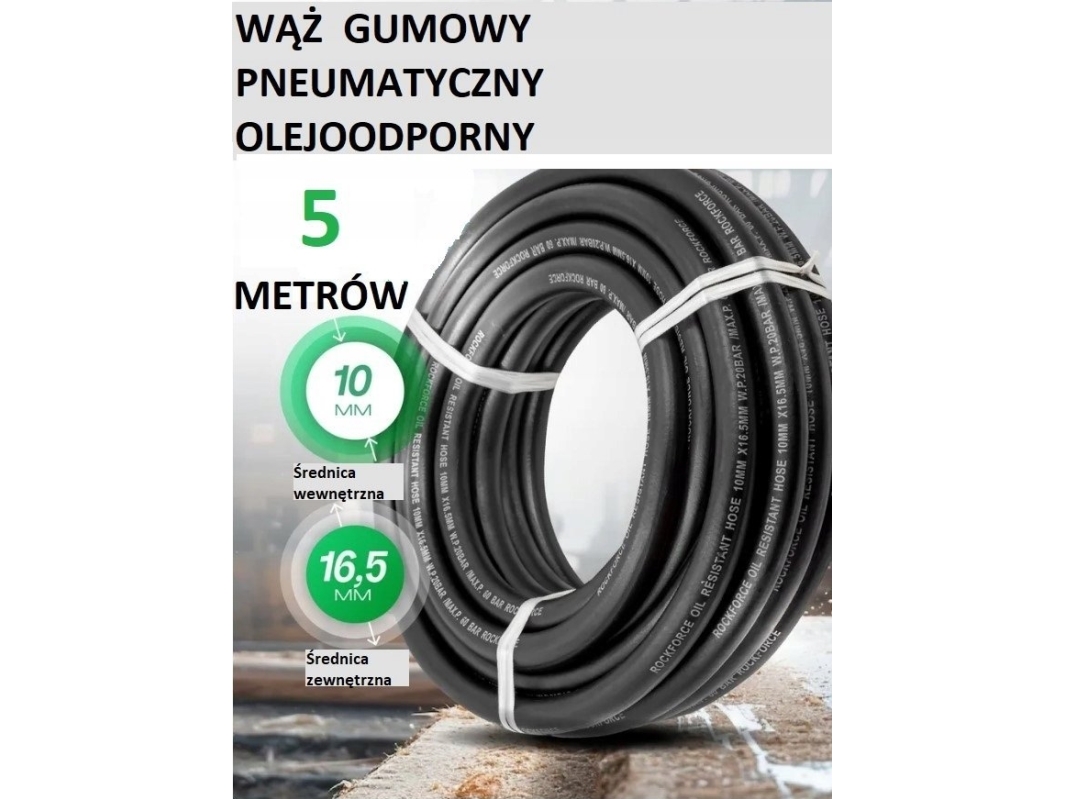 Rockforce Waz gummiarmeret olie-/kemikalieresistent slange 10 mm x 5 m