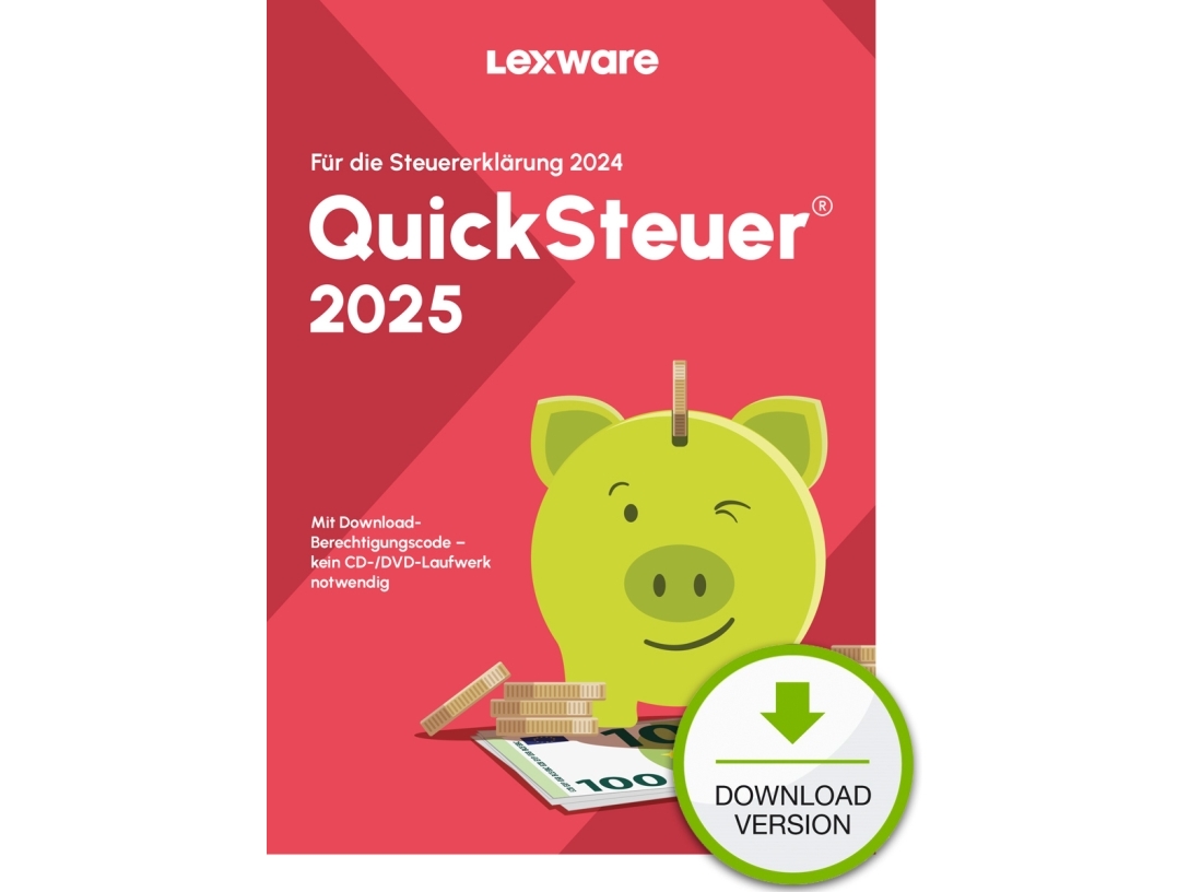 Lexware QuickSteuer 2025 Download, Selvangivelse, 1 licens(er), Elektronisk software download (ESD), Tysk, Windows 11 Enterprise x64, Windows 10, Windows 11 Home, Windows 10 Education, Windows 11 Pro,...