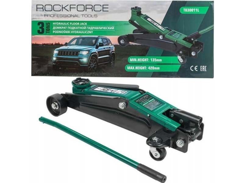 Rockforce hydraulisk domkraft verkstad 3 t (h min 135 mm, h max 420 mm) | Bilvård & Biltillbehör - Garage utrustning - Lyftverktyg | GameStuff