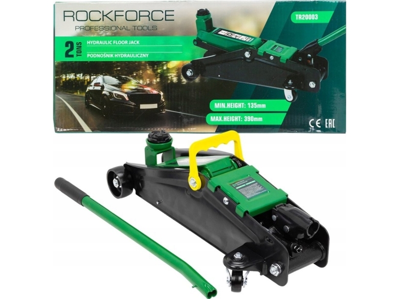 Rockforce hydraulinen korjaamonostin 2t (h min 135mm, h max 390mm)