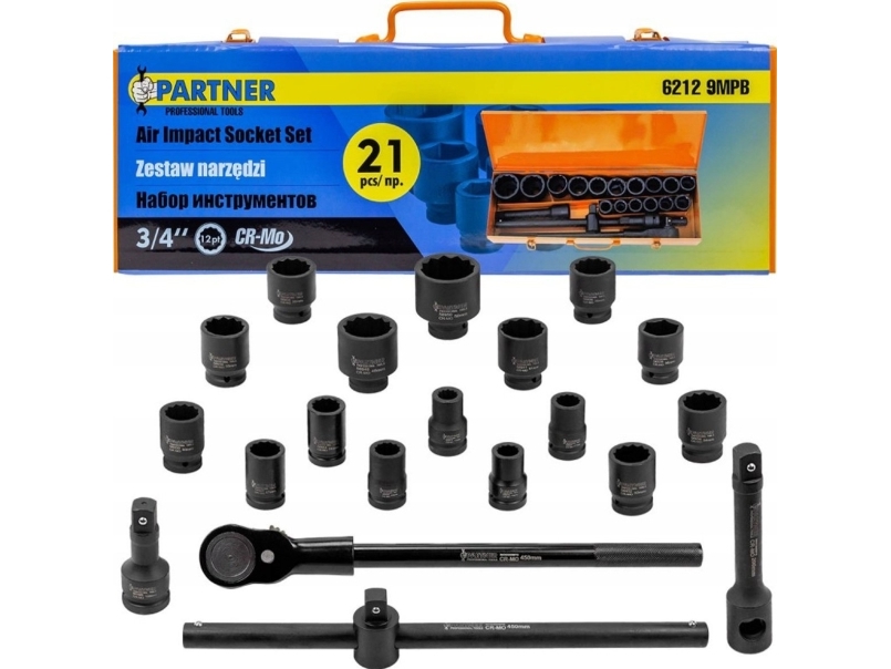 Værktøjssæt Partner 3/4" Slagværktøjssæt 21 Dele (12-Kant) (17-50 Mm)